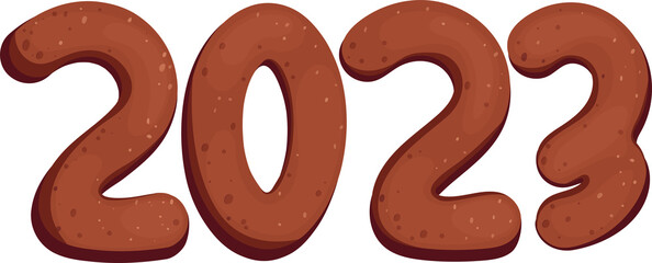 Set of gingerbread with icing lettering, Gingerbread numbers 2023, food illustrations, holiday food, christmas food, cliparts