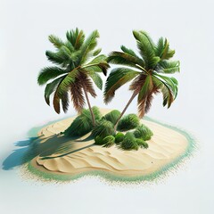 Beautiful cartoon paradise island with palm trees. Isometric illustration generated by Ai