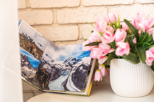 Photoalbum with pink flowers, photobooks