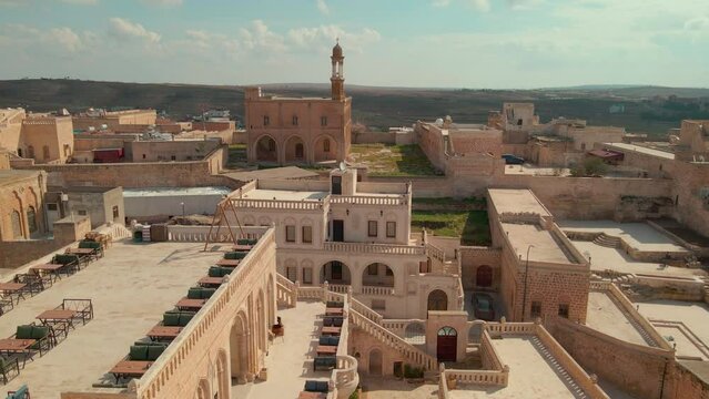 General view of Midyat city with drone, Midyat is a district of Mardin province. The history of Midyat can be traced back to the Hurrians during the 3rd millennium, Turkey.