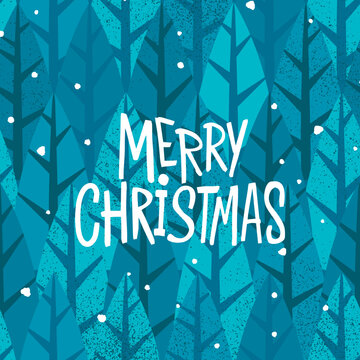 Merry Christmas Forest Greeting Card. Vector Illustration of Winter Greeting Card.