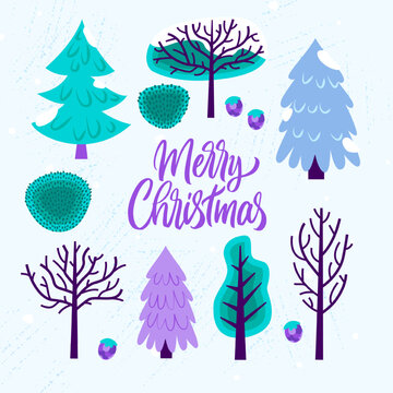 Merry Christmas Winter Greeting Card. Vector Illustration of Holiday Postcard.