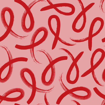 Seamless pattern with hand drawn red ribbons. World AIDS day background.