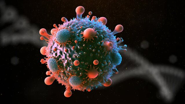 T-Cell Floating with DNA background and golden particles, T-Cell or Memory B cell concept T cells kill cancer cells T-Cells Work to Fight Cancer, Immunotherapy, CAR T-cell therapy 3D rendering
