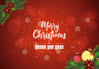 Christmas and New Year typographical with Amazing background with winter landscape with , light, stars. Xmas card.