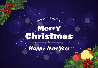 Christmas and New Year typographical with Amazing background with winter landscape with , light, stars. Xmas card.