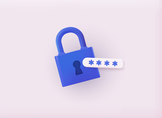 Data protection, safety, encryption, protection, privacy concept. Lock with password. 3D Web Vector Illustrations.