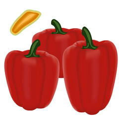 Vector illustration, red habanero chili, whole and sliced, isolated on white Pro Vector