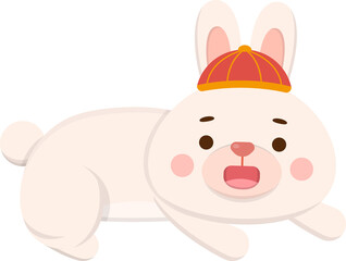 Cute Rabbit Mascot Character Wearing Hat, Chinese New Year