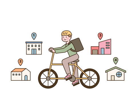 delivery person riding bike to locations clip art preview