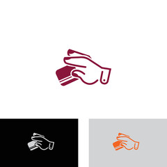 Hand holding credit card business icon image design