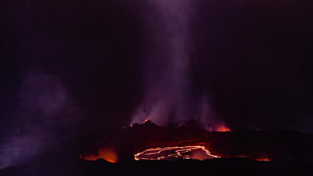 Time lapse - Lava steam from the crater of Volcano National Park Hawaii