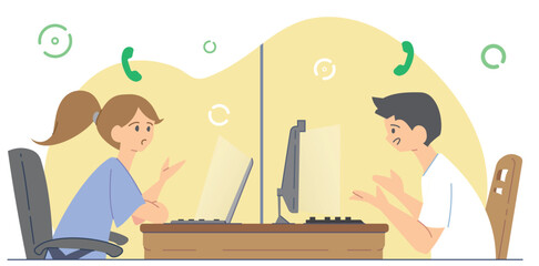 Illustration of 2 people doing online meeting.