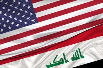 Flags of USA and Iraq. International relationships.