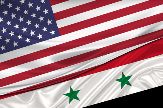Flags of USA and Syria. International relationships.