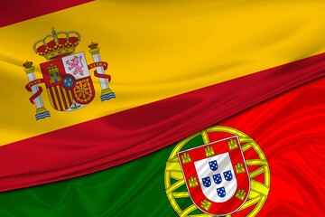 Fototapeta premium Flags of Spain and Portugal. International relationships.