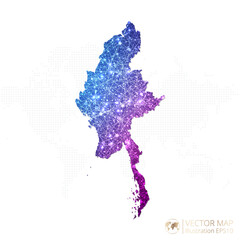 Obraz premium Myanmar map in geometric wireframe blue with purple polygonal style gradient graphic on white background. Vector Illustration Eps10.