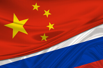 Flags of China and Russia. International relationships.