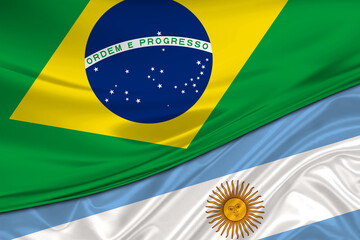 Flags of Brazil and Argentina. International relationships.