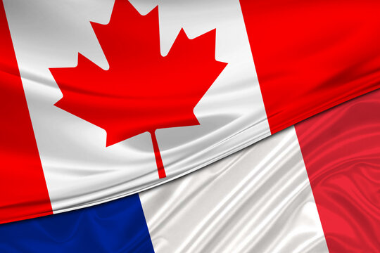 Flags of Canada and France. International relationships.