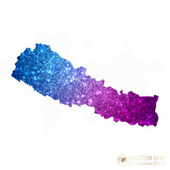 Obraz premium Nepal map in geometric wireframe blue with purple polygonal style gradient graphic on white background. Vector Illustration Eps10.
