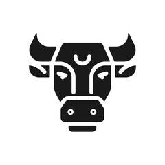Bull head black glyph icon. Astrological sign. Taurus zodiac animal. Horoscope personality traits. Domesticated cattle. Silhouette symbol on white space. Solid pictogram. Vector isolated illustration