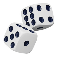 White rolling dice 3d rendering isometric icon.