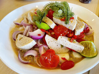 Spicy Vietnamese Sausage Salad or Spicy Salad of Boiled Pork Sausage , Yam Mu Yo
