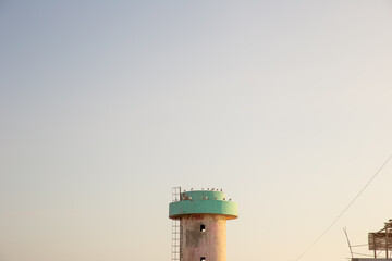 Seagulls on the lighthouse tower at the coast of Morocco