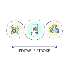 Software optimization loop concept icon. App improvement. Platform compliance. Develop digital product abstract idea thin line illustration. Isolated outline drawing. Editable stroke. Arial font used