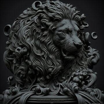 A very detailed black sculpture of the Leo zodiac ign