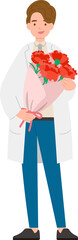 Male paramedic or doctor or nurse with carnations for mothers day thanking mother