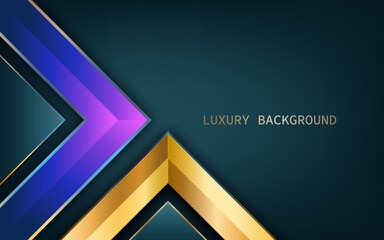 Abstract 3d triangle modern luxury colorful and gold arrow on blue background. Vector illustration