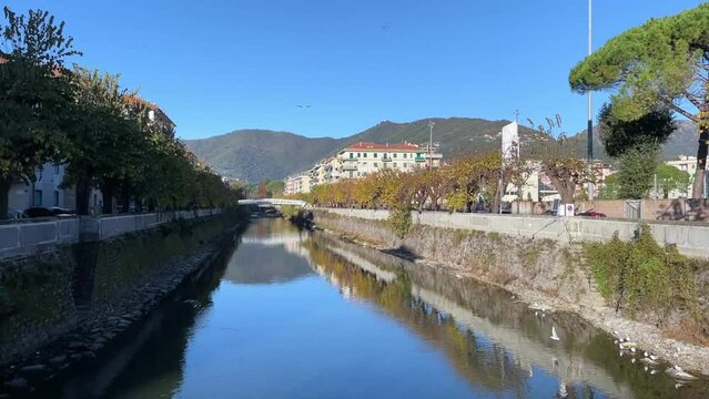 The beautiful blue river in the city of Rapallo