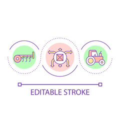 Farm mechanization loop concept icon. Agriculture business. Cultivate land. Work process optimization abstract idea thin line illustration. Isolated outline drawing. Editable stroke. Arial font used