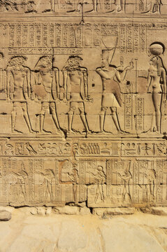 Egypt, Aswan Governorate, Edfu, Hieroglyphics at Temple of Edfu