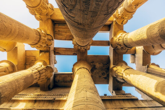 Egypt, Aswan Governorate, Kom Ombo, Columns of Temple of Kom Ombo