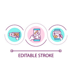 Online buying loop concept icon. Order service through internet. Digital business presence abstract idea thin line illustration. Isolated outline drawing. Editable stroke. Arial font used