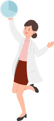 Obraz premium Female paramedic or doctor or nurse with pie chart with statistic chart, percentage infographic