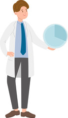 Male paramedic or doctor or nurse with pie chart with statistic chart, percentage infographic