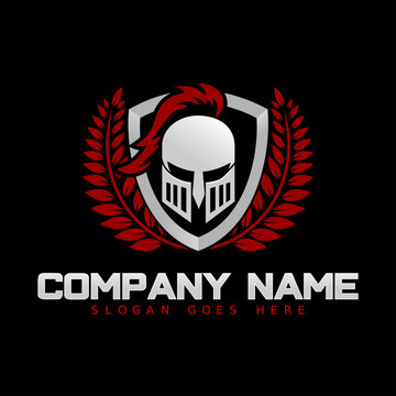 Spartan knight helmet logo design on white background