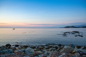 Scenic view of rocky beach at Piombino, Tuscany, Italy
