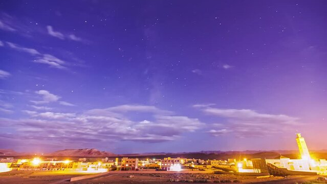 Agadir Tanane evening Morocco halogen lit town timelapse