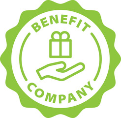 Benefit company green stamp. Symbol, outline icon, tag, badge, label, circle, green white vector round isolated on transparent background.