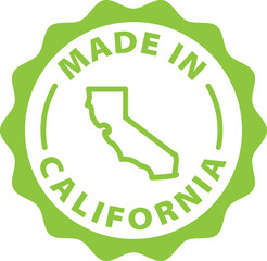 made in California green stamp. Symbol, outline icon, tag, badge, label, circle, green white vector round isolated on transparent background.