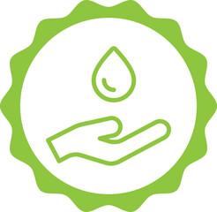 save water green stamp. Symbol, outline icon, tag, badge, label, circle, green white vector round isolated on transparent background.