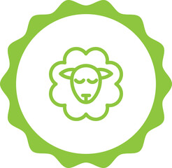 wool green stamp. Symbol, outline icon, tag, badge, label, circle, green white vector round isolated on transparent background.