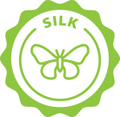 silk green stamp. Symbol, outline icon, tag, badge, label, circle, green white vector round isolated on transparent background.