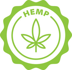 hemp green stamp. Symbol, outline icon, tag, badge, label, circle, green white vector round isolated on transparent background.