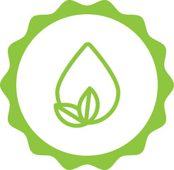 eco bio natural nature product drop green stamp. Symbol, outline icon, tag, badge, label, circle, green white vector round isolated on transparent background.